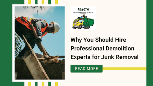 A demolition worker clearing construction waste, along with the blog title and a &lsquo;Read More&rsquo; button.
